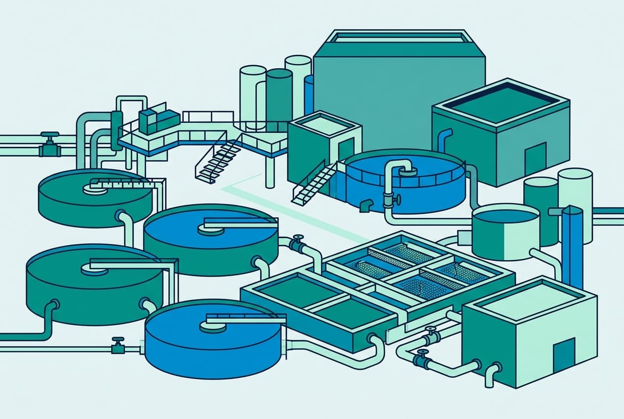 Flat illustration of water sanitation facilities in Rwanda.